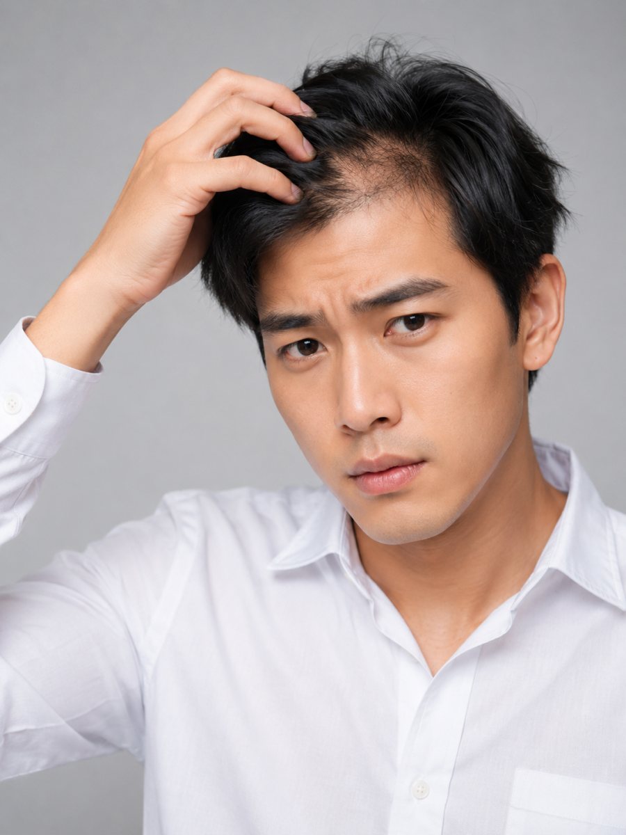 두피를 확인하는 남성