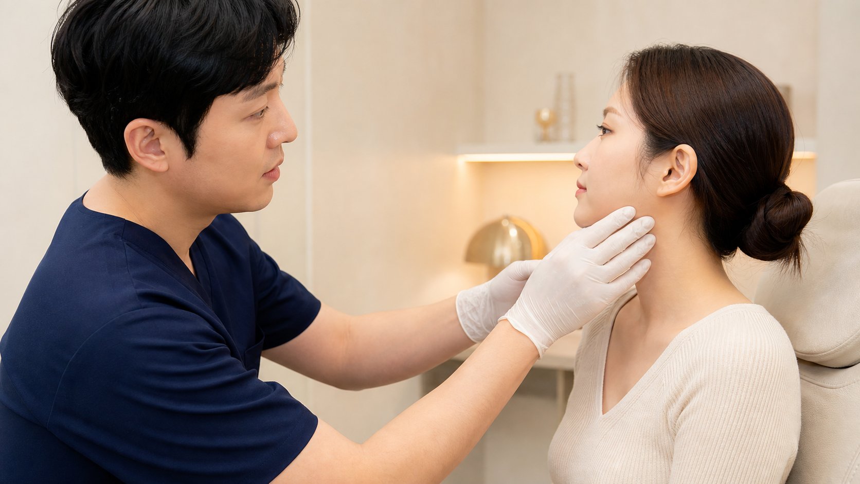 리프팅 상담과 피부 확인 장면